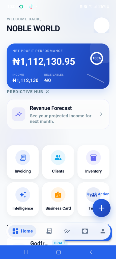 Nobevra Mobile Billing App Interface